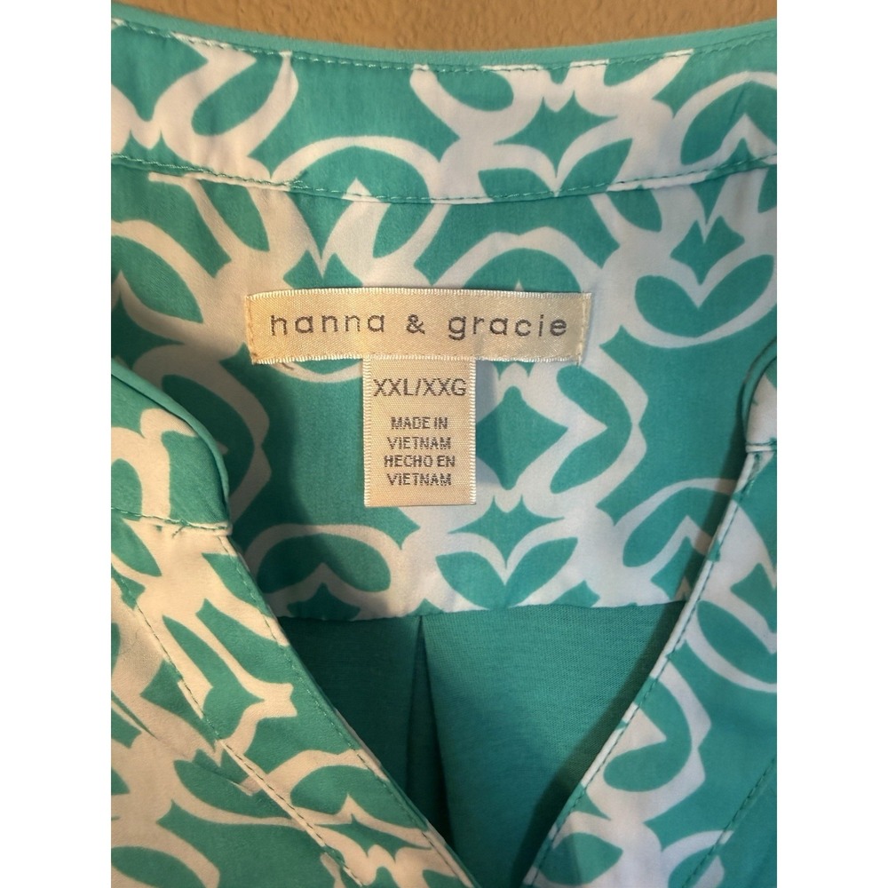 Hanna & Gracie Top Turquoise Green Sleeveless Henley Vneck 1/2 ButtonUp Size XXL - Picture 2 of 6